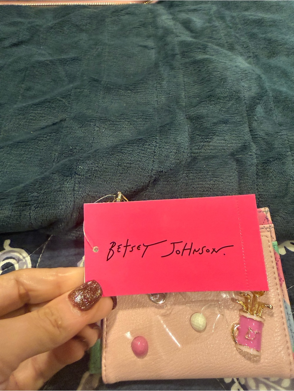NWT Betsey Johnson Pink Golf-Themed Card Wallet with Colorful Trim - Picture 2 of 5